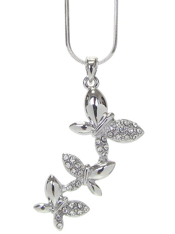 ( U303 ) CRYSTAL TRIPLE BUTTERFLY PENDANT NECKLACE for wholesale by Jewelry Max