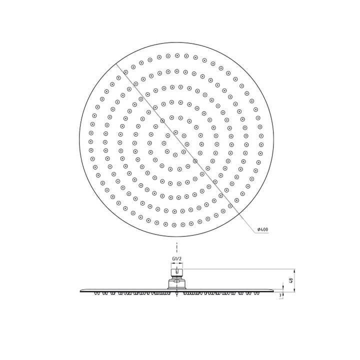 Stilform Handels GmbH – Engroshandel Brusehoved – Luksus rustfrit stål 40 cm regnbruser ULTRA-TYND