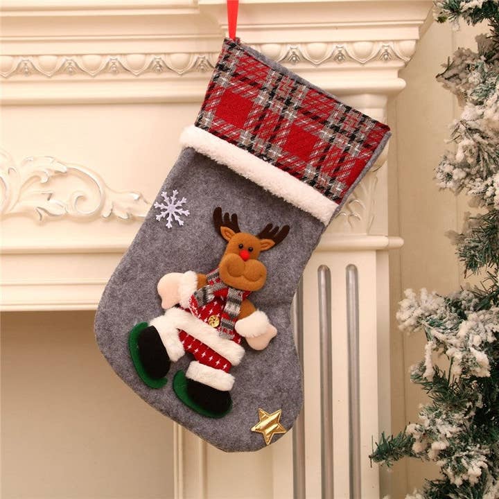 FurDecoration – wholesale Holiday Stocking – Large Christmas Stocking Made Of Burlap Fence6
