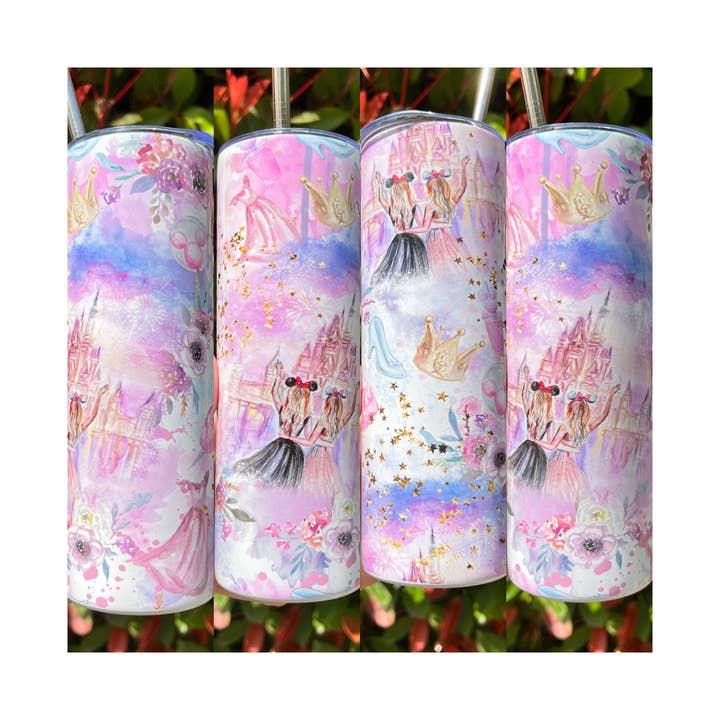 Watercolor Best Friend Castle Tumbler Cup | Magical Castle | Princess Cup | Glow in the Dark | Magic Kingdom | Fairytale Cup | Besties Cup for wholesale by Striped Coffin Customs