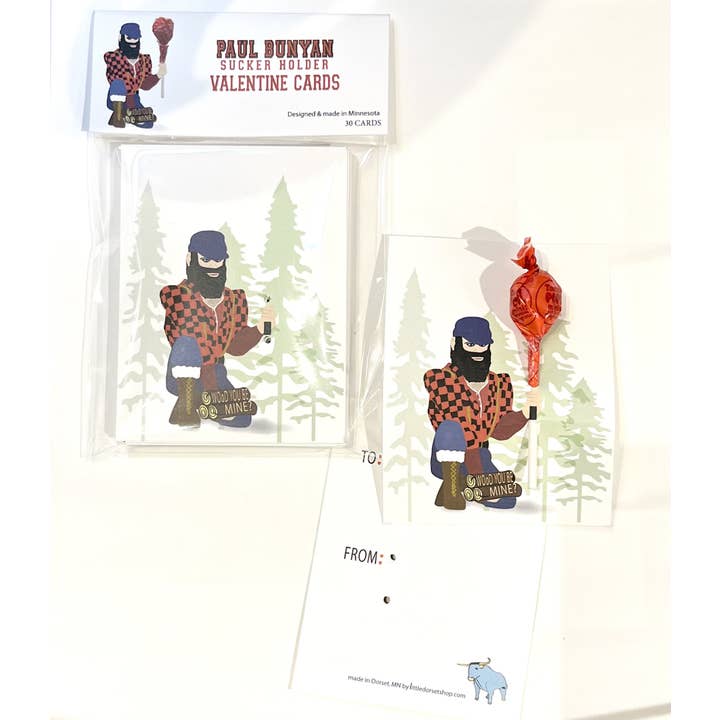Paquete de tarjetas de San Valentín de Paul Bunyan Sucker School para venta al por mayor de Little Dorset Shop
