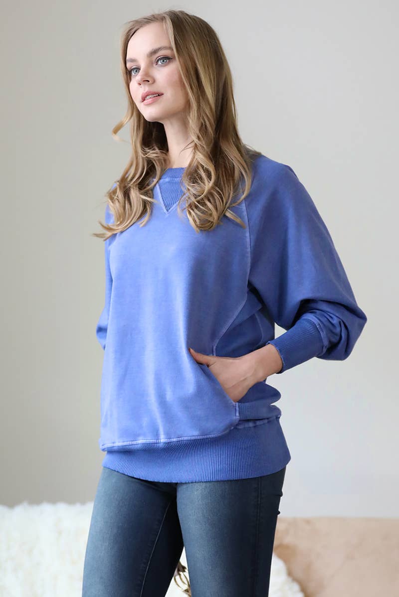 42POPS - Wholesale Sweatshirt - Women's - `.Washed French Terry Pullover With Side Pockets33