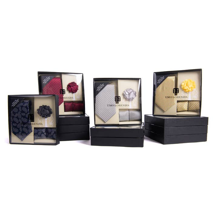 12pc Pattern Necktie, Hanky & Lapel Pin Box Set for wholesale by Selini New York