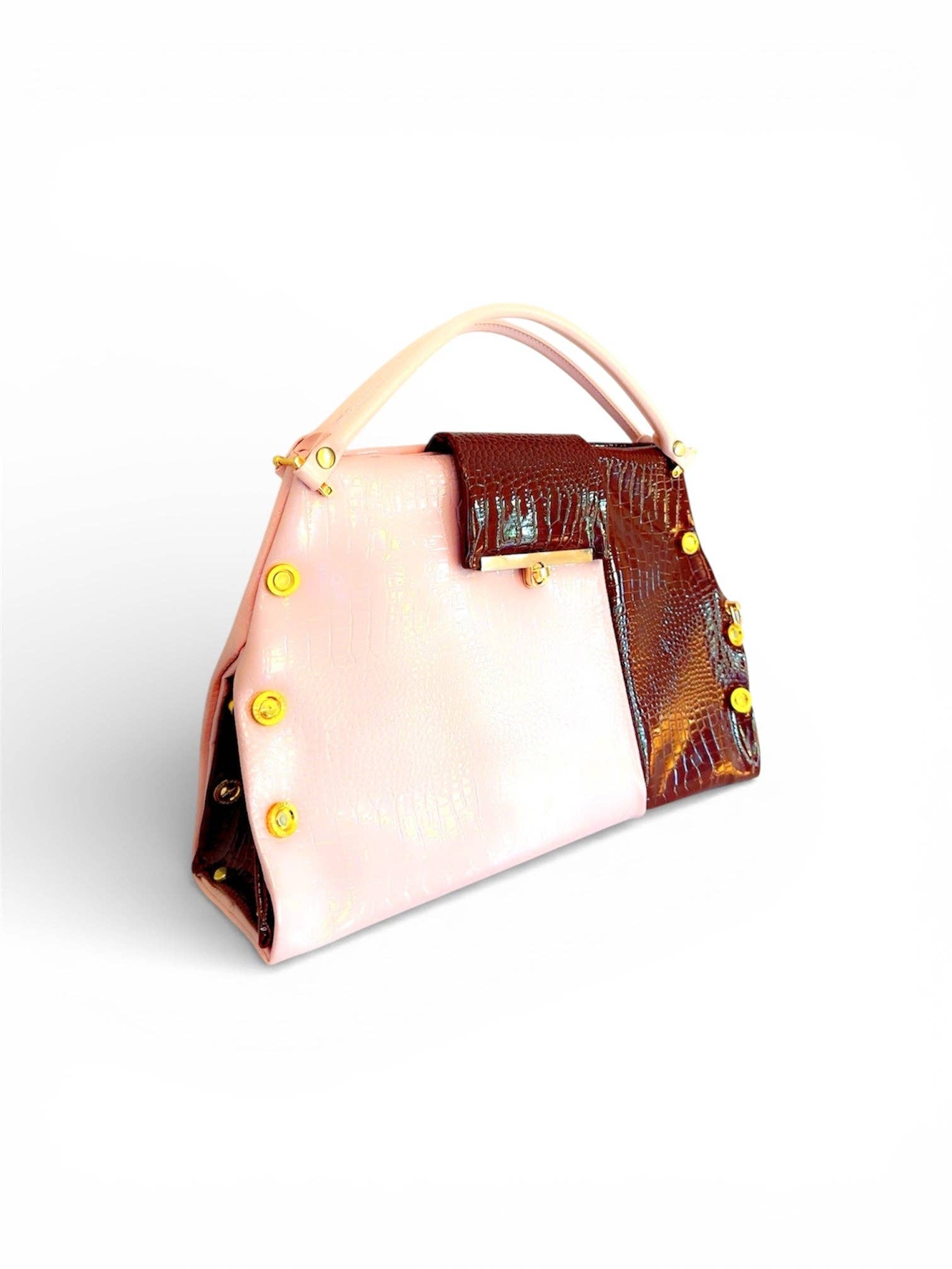Soderena Designs - Vente Sac à main avec poignée sur le dessus – femme - SAC À MAIN EN CUIR VERNIS ROSE ET CHOCOLAT ÉPUISÉ6