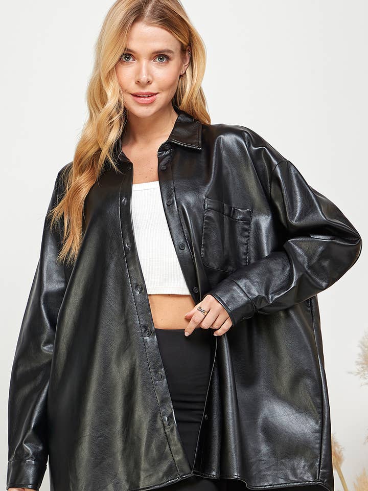 Ryder Oversized Shacket van Imitatieleer voor wholesale door Sweet Lemon