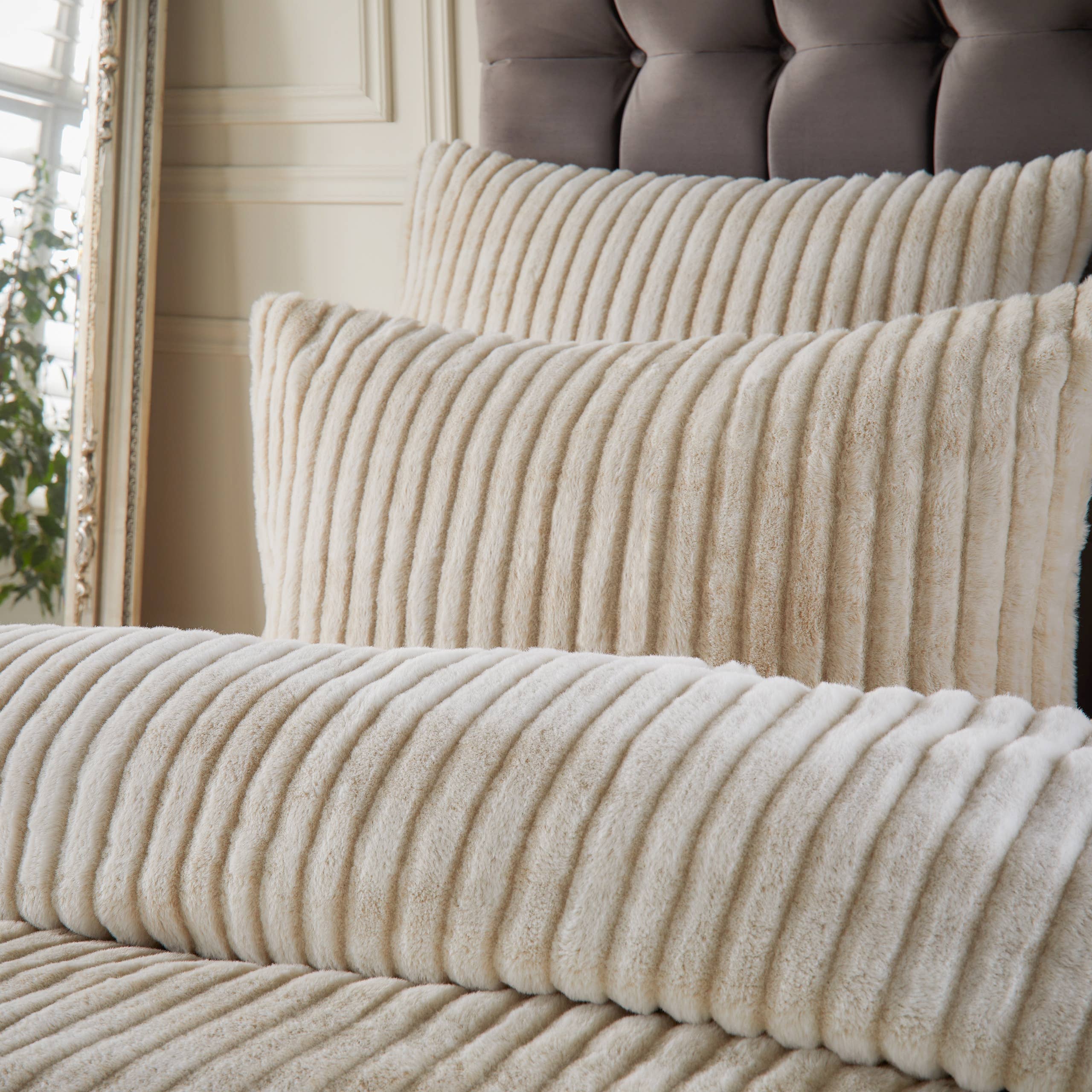 Alpine Striped Faux Fur Duvet Cover Set Champagne for wholesale on Faire1