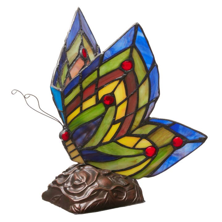 River of Goods - Wholesale Accent/Desk Lamp - 9.5"H Luella Red Butterfly Wings Stained Glass Accent Lamp