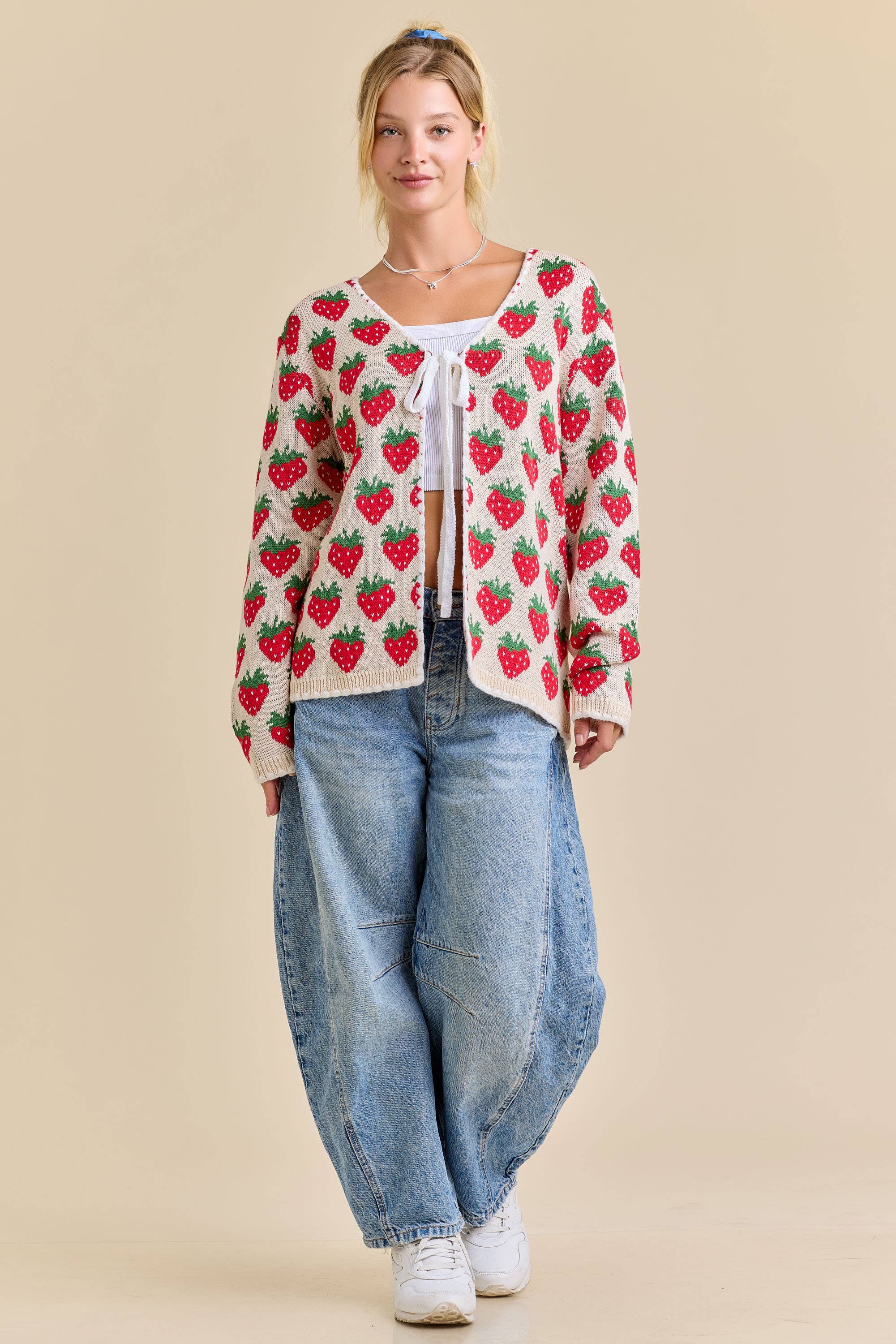 Main Strip - Venta al por mayor Cárdigan - Mujer - Cárdigan de punto con diseño de fresas2