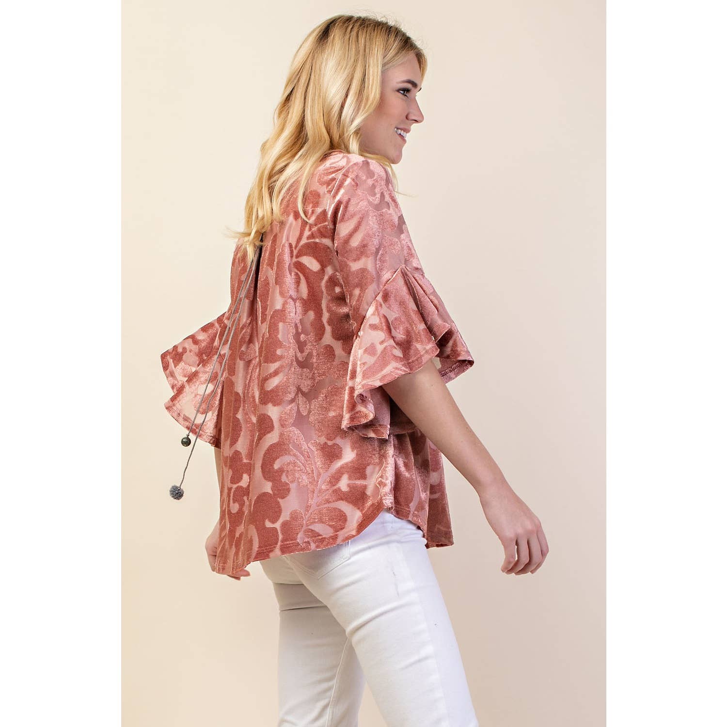 VOCAL - Wholesale Blouse - Women's - VELVET RUFFLE SLEEVE KNIT TOP20