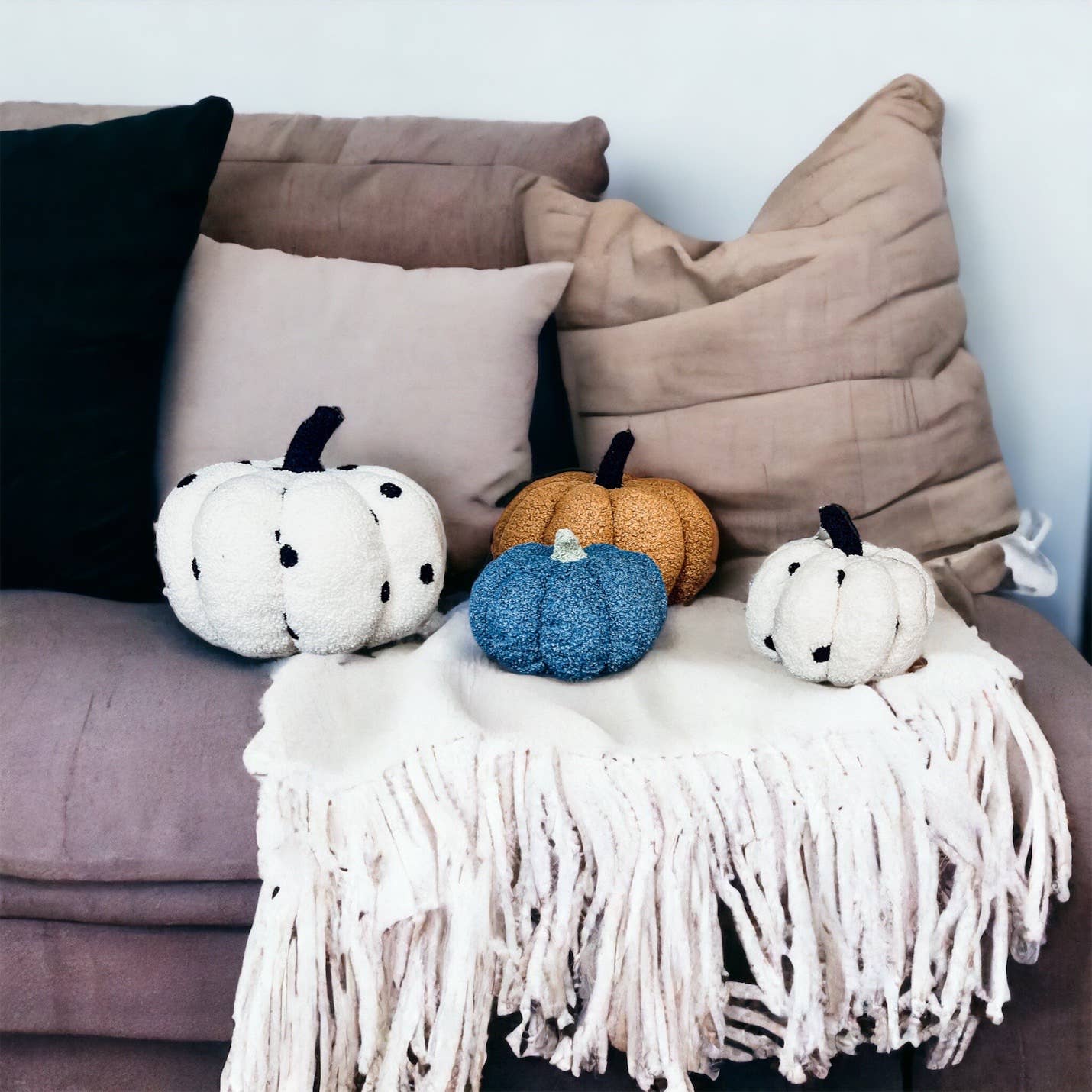 Gia Roma - Wholesale Decorative Tabletop Object - Neutral Fall + Halloween Home Decor, Cute Cotton Pumpkins BW10