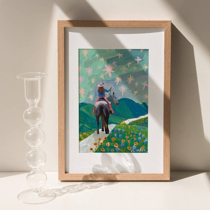 El Baker Art - Wholesale Art Print - Texas Wildflowers Cowgirl Art Print1