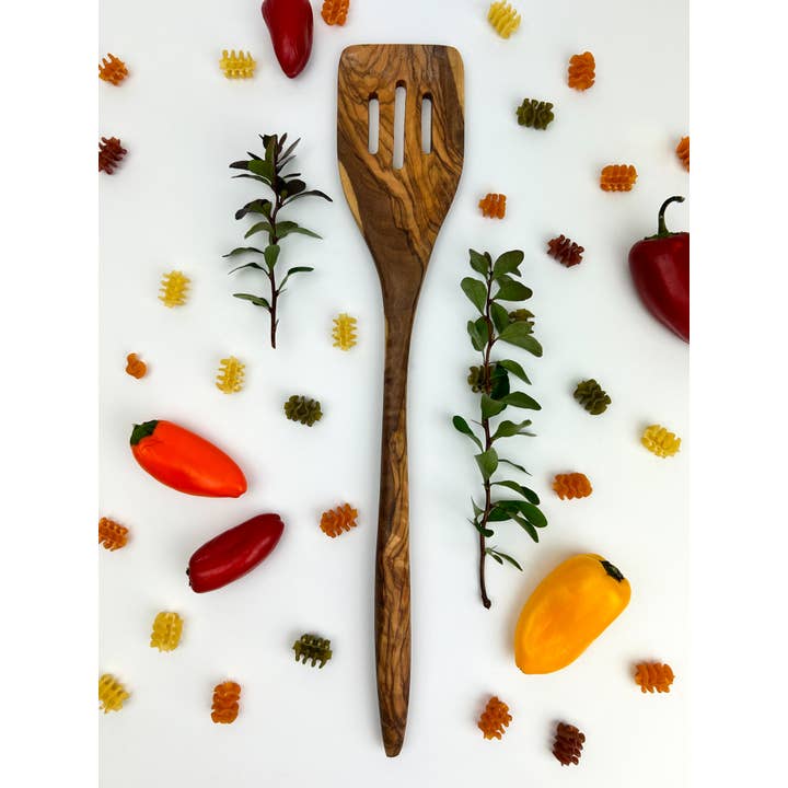 Natural OliveWood - Wholesale Kitchen Spoon - Long Olive Wood Slotted Spatula