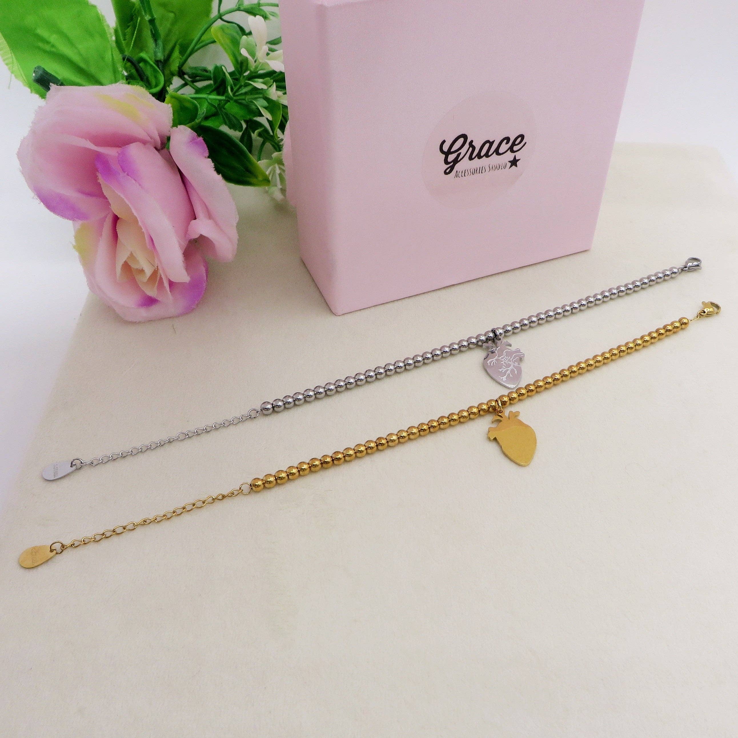 Daemon srls - Wholesale Charm/Dangle Bracelet - HUMAN HEART charm BRACCIALE  Pallini ~ ACCIAIO inossidabile - Bracciale cuore anatomico con ciondoli2