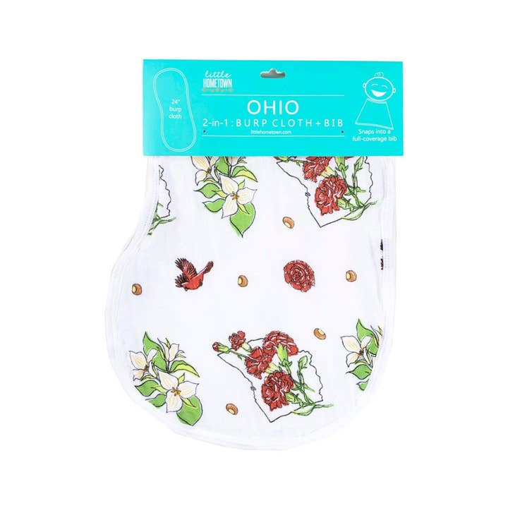 Ohio Floral Baby Burp Cloth and Bib 2 in 1 Absorbent and Gentle on Newborn Skin for wholesale by Little Hometown