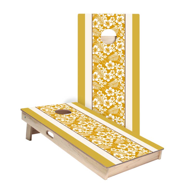 Yellow Hawaiian Hibiscus Star Cornhole Boards for wholesale by American Cornhole Association
