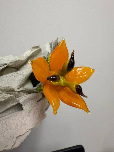 Orange Glass Lily, Handcrafted Glass Flower, Hand Made In Ukraine Using Murano Quality Glass, Great Gift For Flower Lovers, 6 Inch Lily for wholesale by Glass by Iness