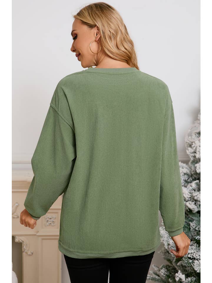 Aapparella - Wholesale Sweatshirt - Women's - Women Solid Corduroy Crewneck Loose Fit Sweatshirt | S-2XL