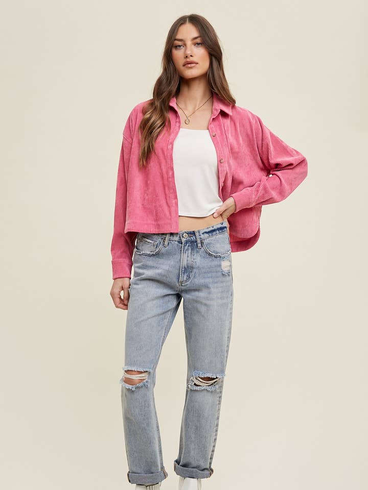 CORDUROY RELAXED CROP SHACKET / WL23-7651 for wholesale by Wishlist Apparel