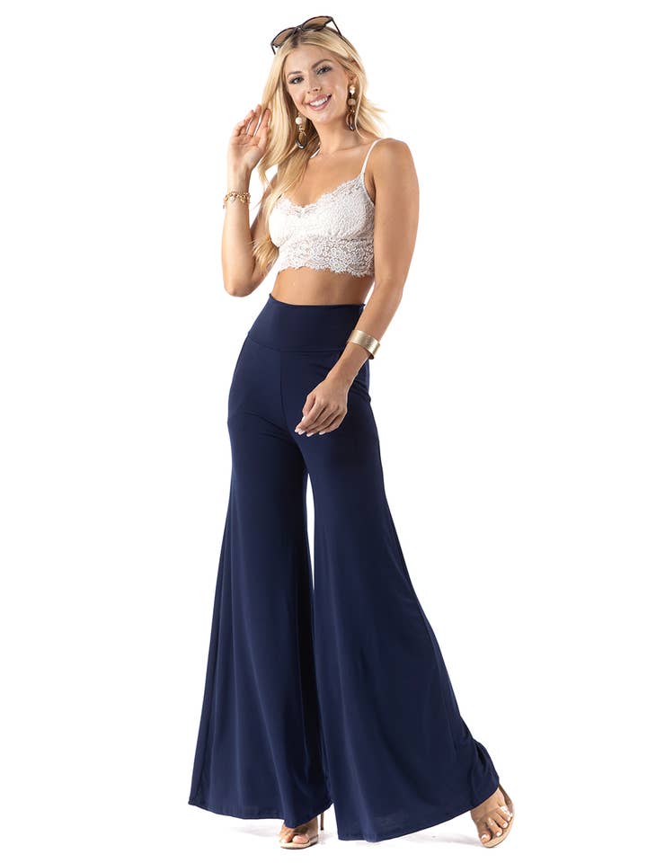 Pantalon palazzo de couleur unie avec tissu extensible pour la vente par Urban X Apparel