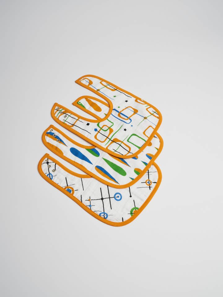 Organic Muslin Cotton Baby Bibs 3 pack Mid-Century for wholesale by Takasa