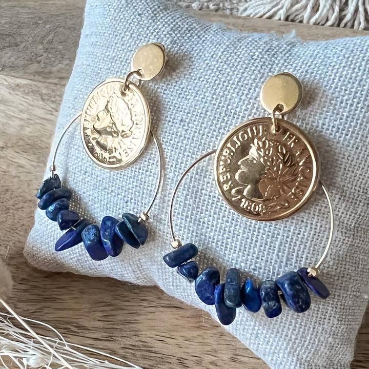 Brincos Boho Azul Meia-Noite com Pedras Semipreciosas por atacado de Island Jewels