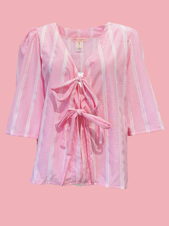 Camicia Fiocchi Scollo a V vichy Rosa Ribes of LOVE per la vendita all'ingrosso da parte di RIBES OF LOVE