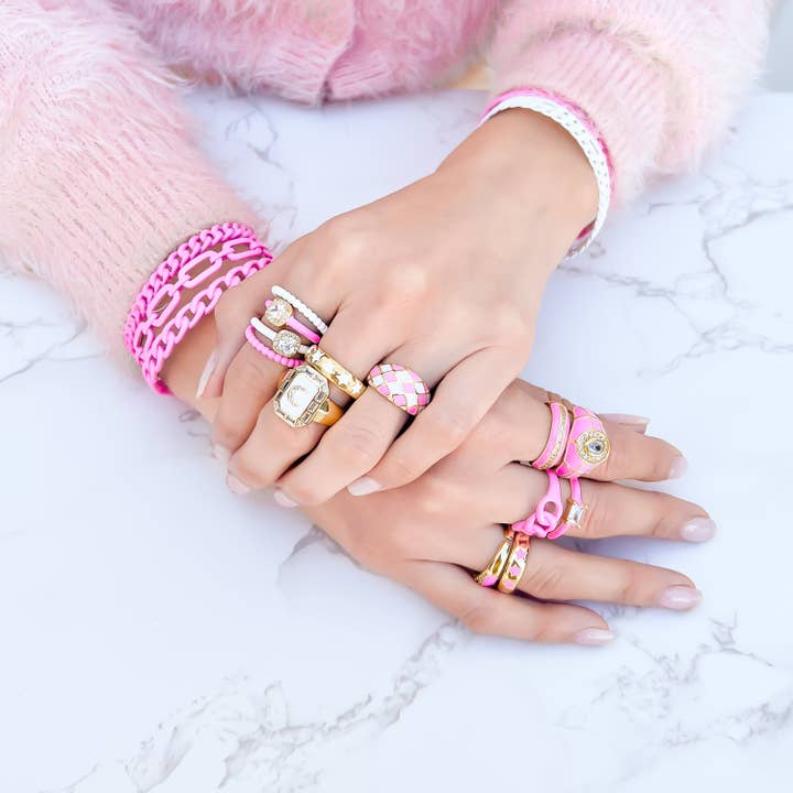 OMG Blings - Wholesale Band/Stacked Ring - LRN093 - Enamel Checkered Ring*10