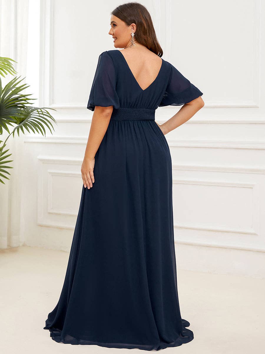 Ever-Pretty - Wholesale Gown - Women's - Plus Deep V Neck A Line Half Puff Sleeves Bridesmaid Dress7