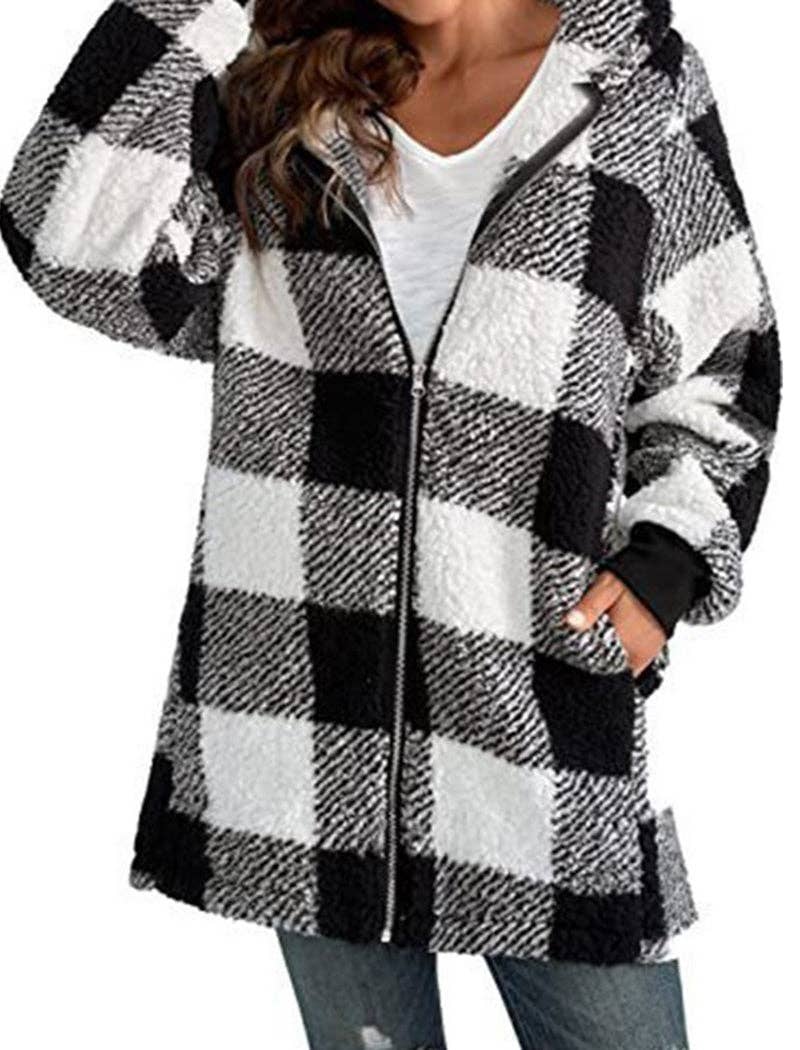safistyle - Wholesale Jacket - Women's - Oversized Plaid Sherpa Jacket4
