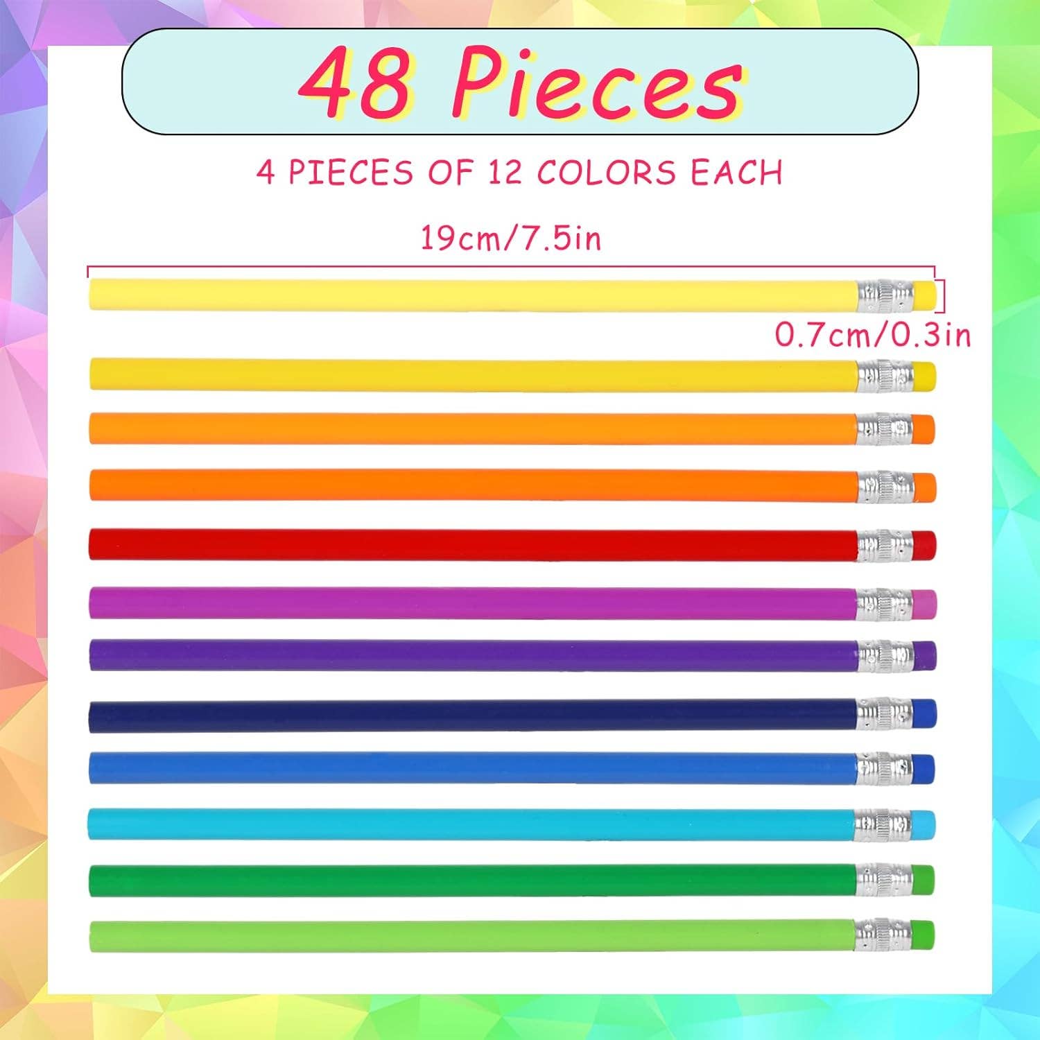 UTN LLC - Vente Crayons - Crayons colorés avec gommes Arc-en-ciel-48 pièces non taillés1