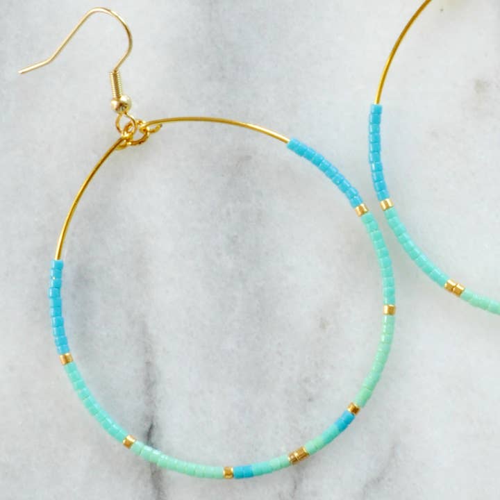 Libby & Smee - Wholesale Dangle Earrings - Large Gold Beaded Dangle Hoop Earrings