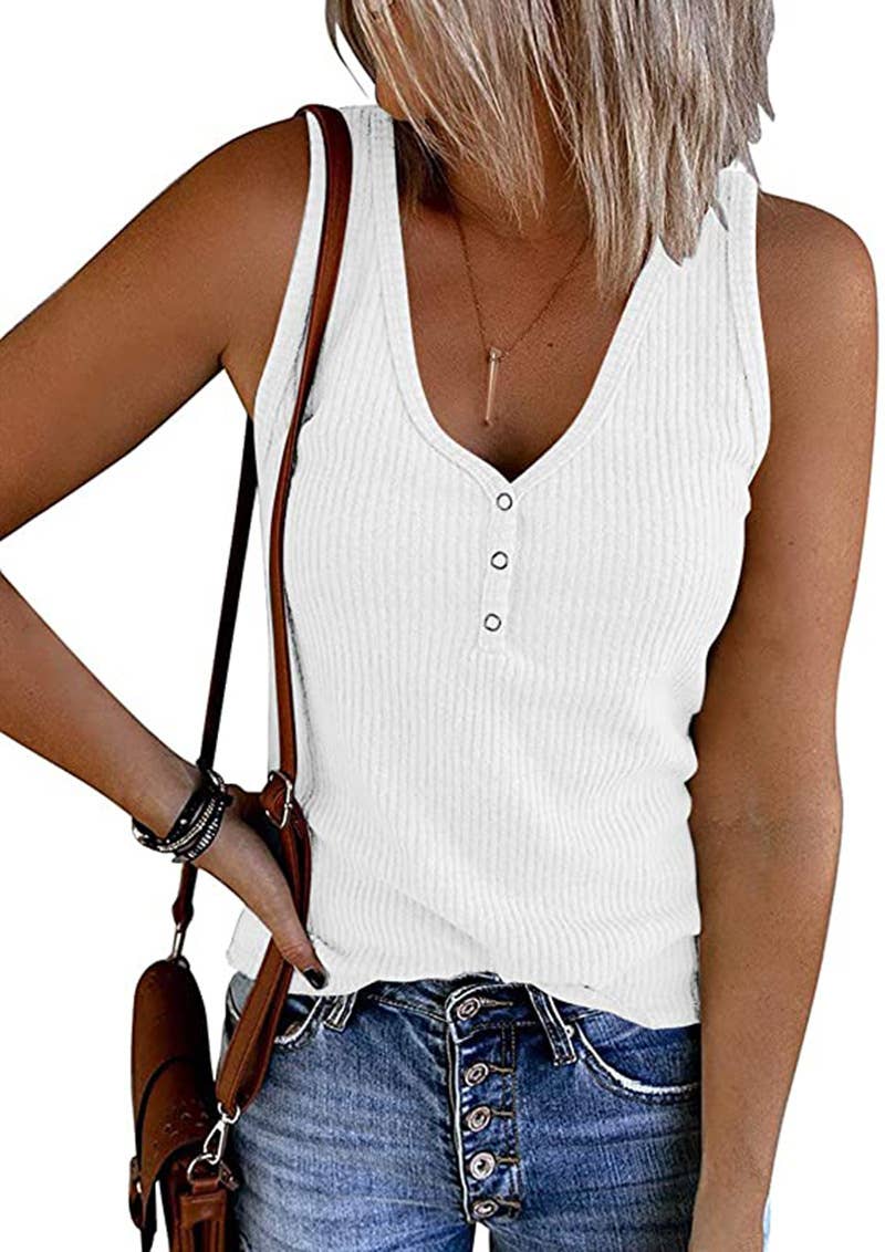 Lily Clothing - Wholesale Tank Top - Women's - SOLID COLOR V-NECK BREASTED SLIM-FIT KNIT VEST3