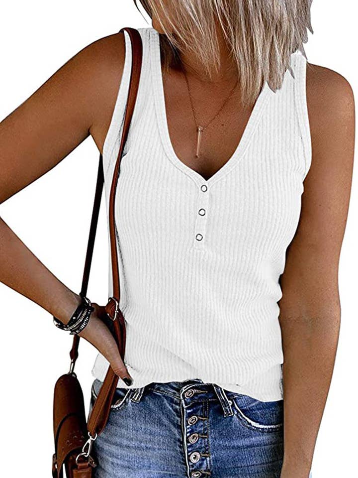 Lily Clothing - Wholesale Tank Top - Women's - SOLID COLOR V-NECK BREASTED SLIM-FIT KNIT VEST3