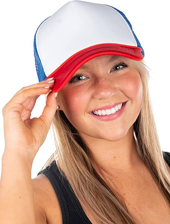 Funky Junque - Vente Casquette trucker – homme - Casquette trucker en mousse (blanc/rouge/bleu roi)1