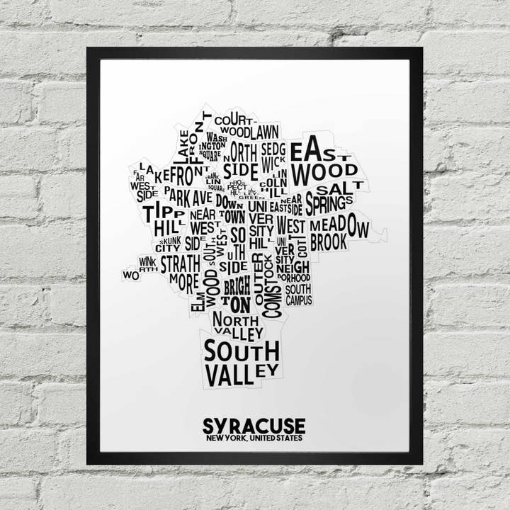 Syracuse New York-grannskap Typografisk karta Tryck för wholesale av Damon D Chan