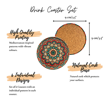 CELIYA HOME - Wholesale Onderzetters - Set van 6 onderzetters met mediterraan tegelontwerp4