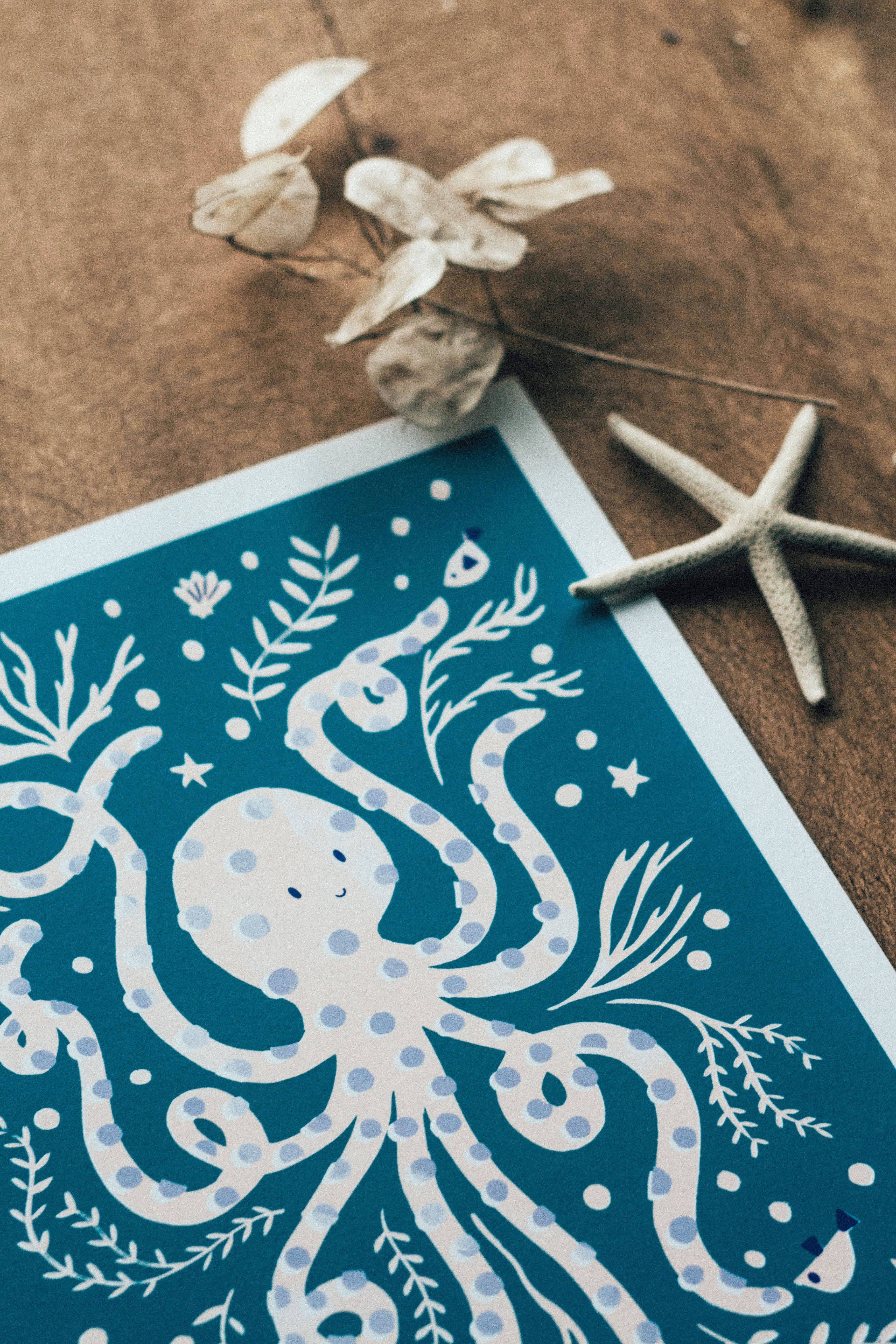 Slow Sunday - Wholesale Art Print - ‘Occy Octopus’ Friendly Sea Creature Fine Art Print For Children9