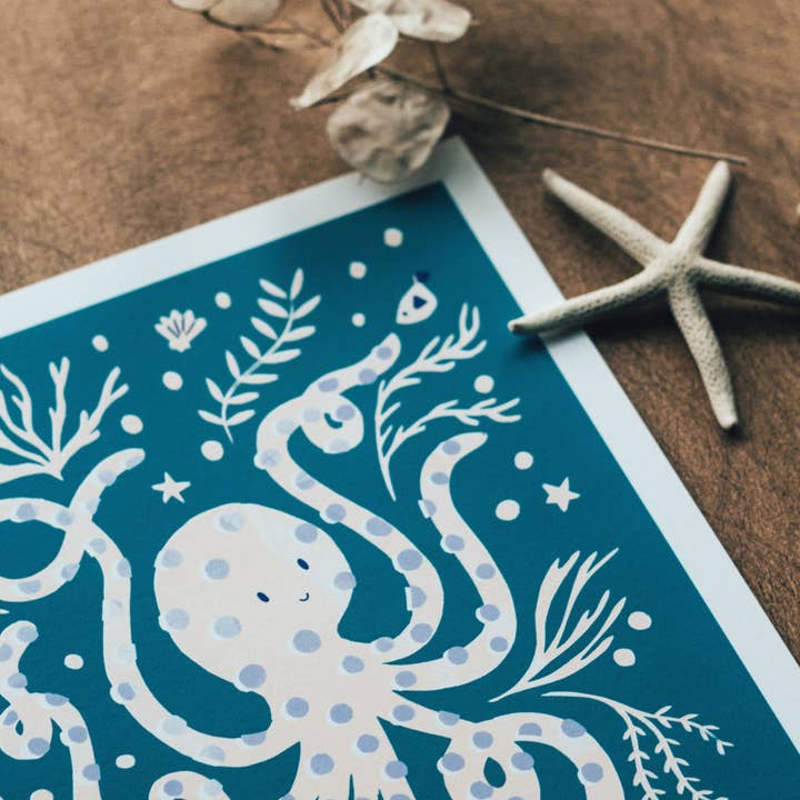 Slow Sunday - Wholesale Art Print - ‘Occy Octopus’ Friendly Sea Creature Fine Art Print For Children9
