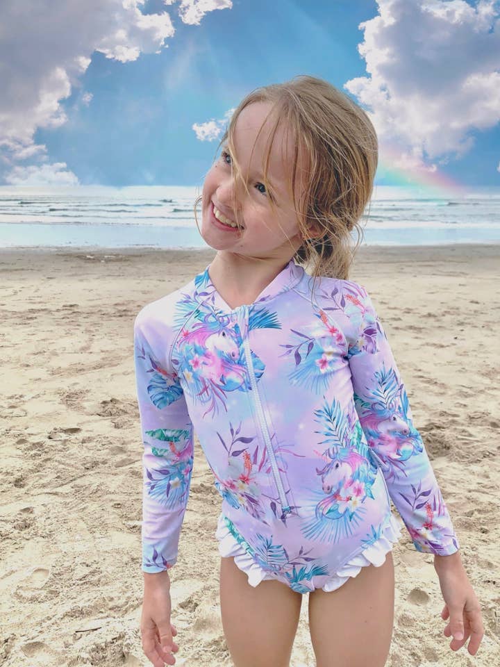 Tribe Tropical – wholesale One-piece swimsuit – Kids – Girls Long-Sleeve Swimsuit - Tropic of Unicorn