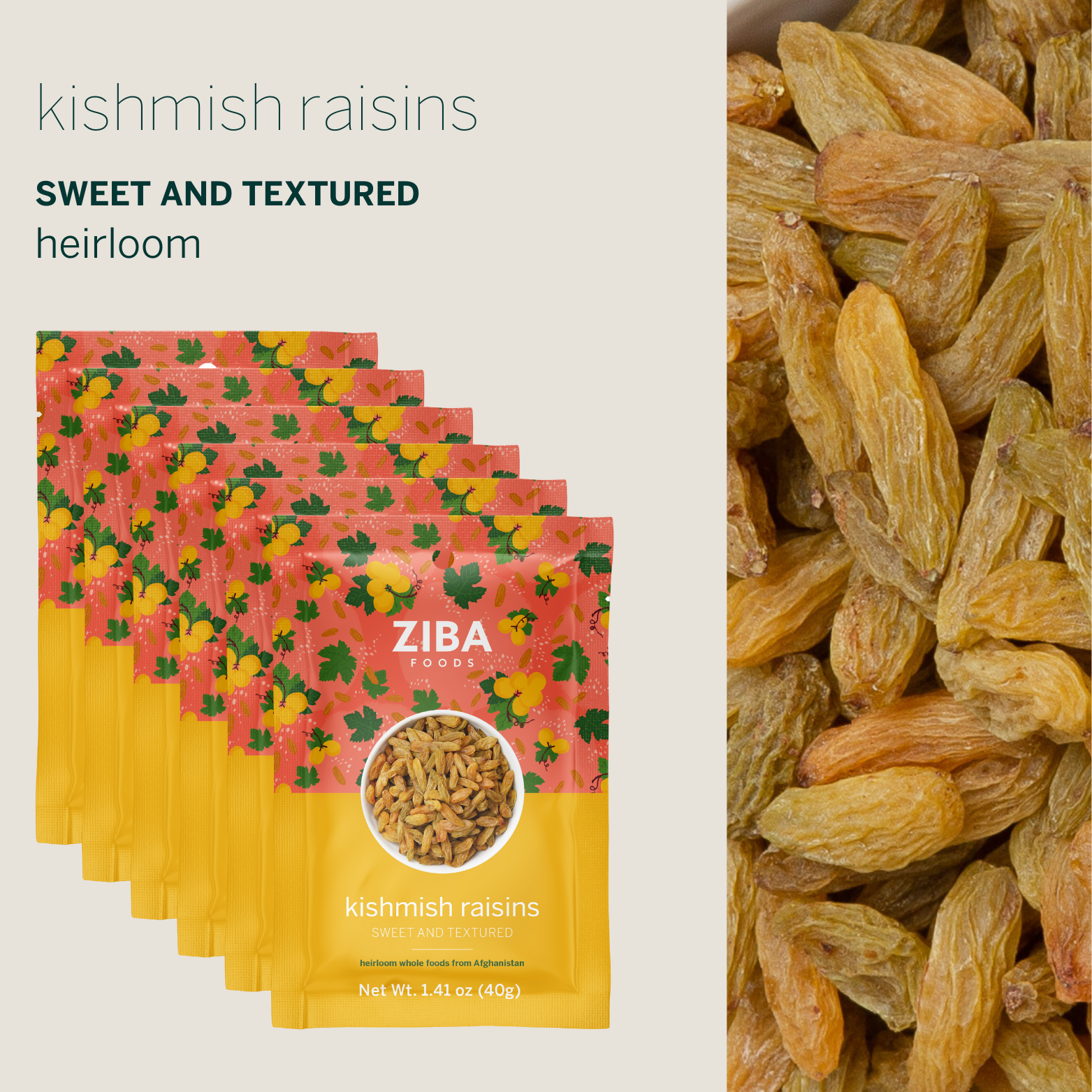 Ziba Foods – Engroshandel Tørret/dehydreret frugt – Kishmish rosiner single-serve snack, vegansk 1 oz4