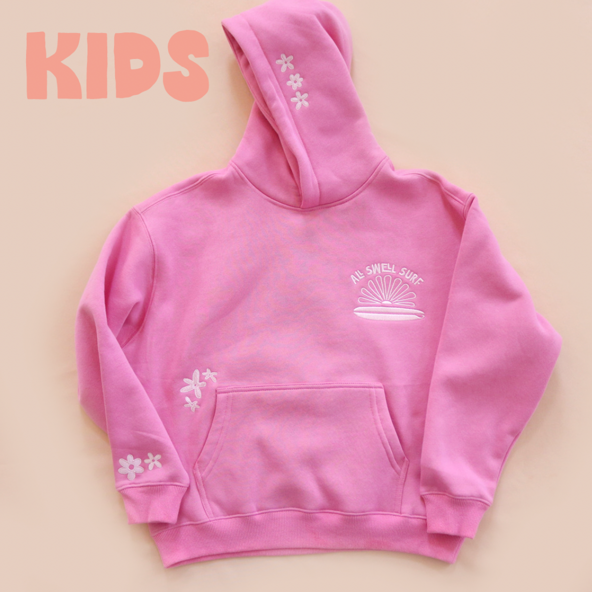 All Swell Surf - Wholesale Hoodie - Kids - Kids Surfer Girl Bloom Embroidered Hoodie1