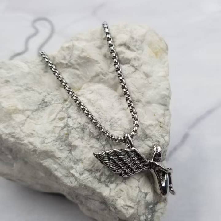 Silver Plated Guardian Angel Necklace for wholesale by The Pretty Jewellery