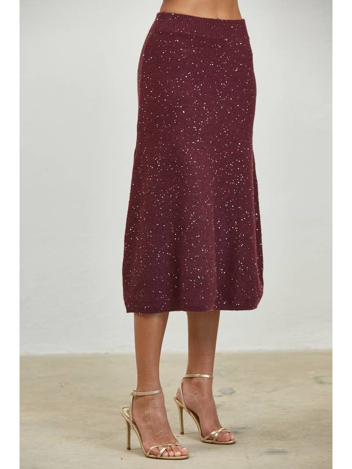 Edit by Nine - Wholesale Skirt - Women's - Sequin Mixed Flare Sweater Midi Skirt1
