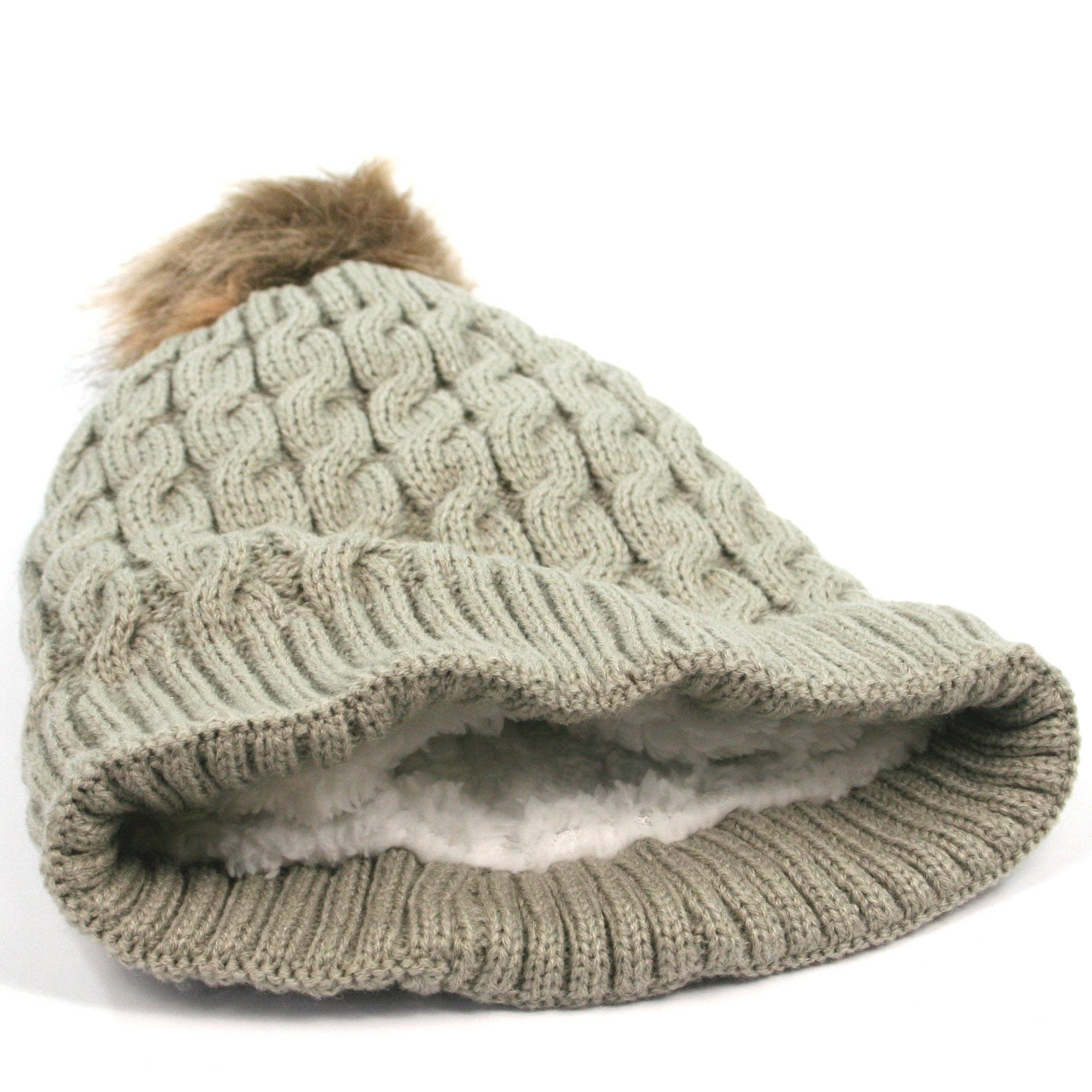 Black Ginger – wholesale Beanie – Women's – Cable Knit Bobble Hat - Grey (Lined)1