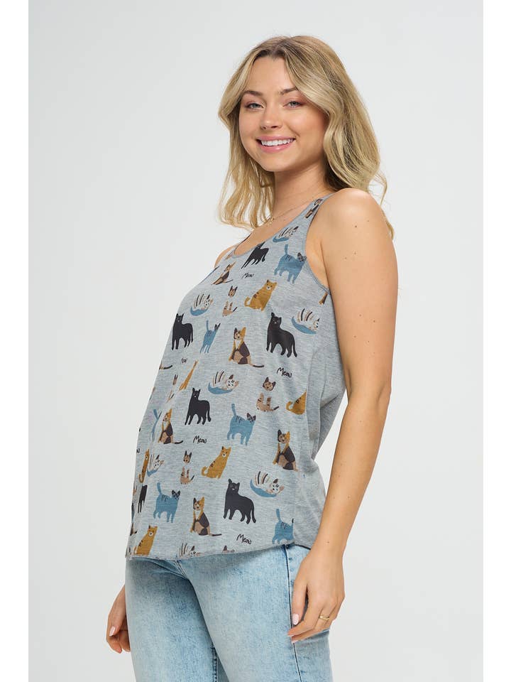 SM WARDROBE - Wholesale Tank Top - Women's - MEOW CAT PRINT TANK TOP
