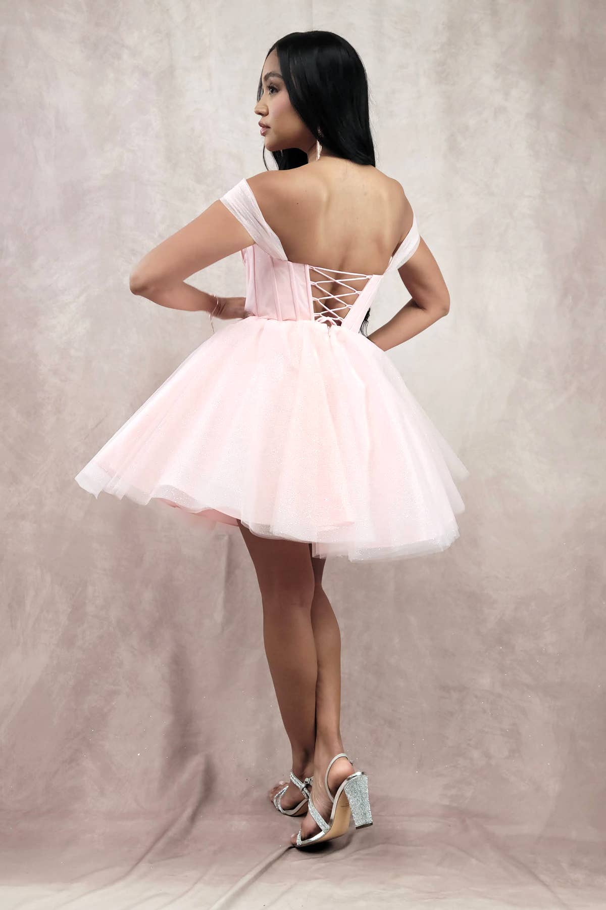 Chicas - Wholesale Dress - Women's - Short Off The Shoulder Tulle Dress With Brooch19