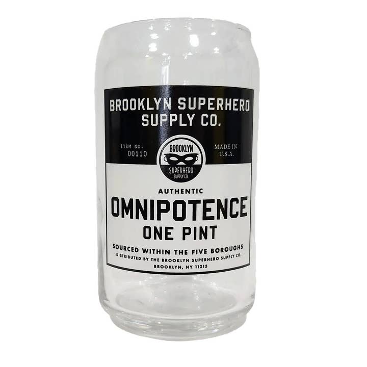 Omnipotence Superpower Pint Glass for wholesale by Brooklyn Superhero Supply Co.