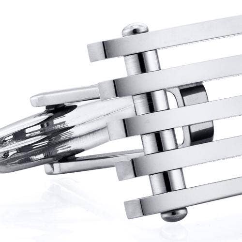 Peliani - Wholesale Cufflinks - Classy Striped Design Polished Premium Titanium Cufflinks1