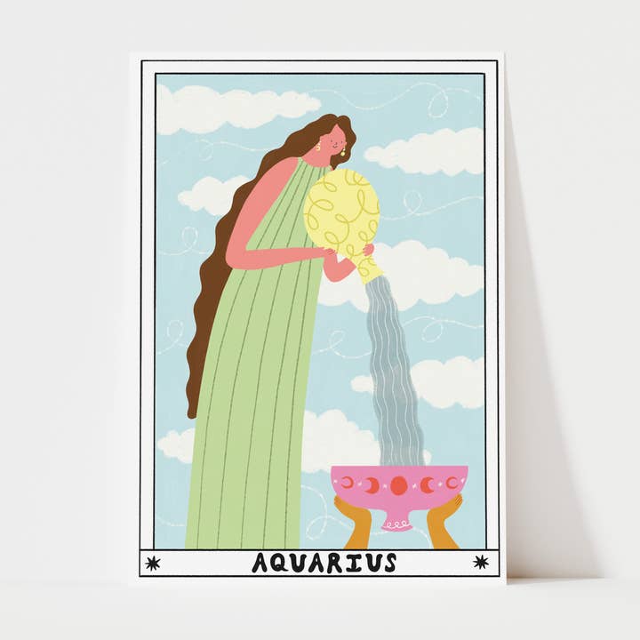 Impression d'art Tarot Verseau | Impression Horoscope | Art Céleste pour la vente par Little Black Cat Illustrated Goods