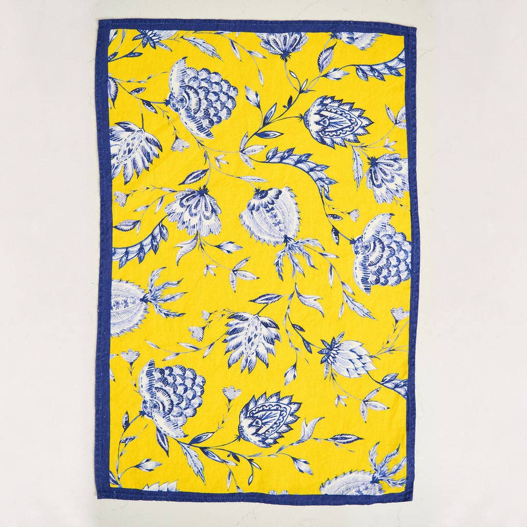 Tam Tam Paper & Cloth - Wholesale Tea Towel - Tea Towel - Pure Linen - Indigo Batik Yellow - Vibrant Kitchen Textile1